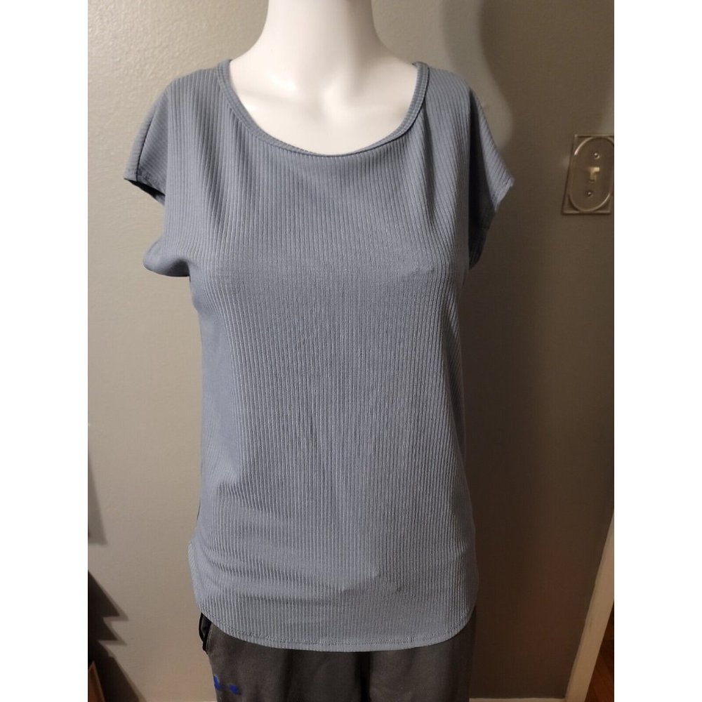 Rebel Society Blue Ribbed Short Sleeve Blouse Size XS
